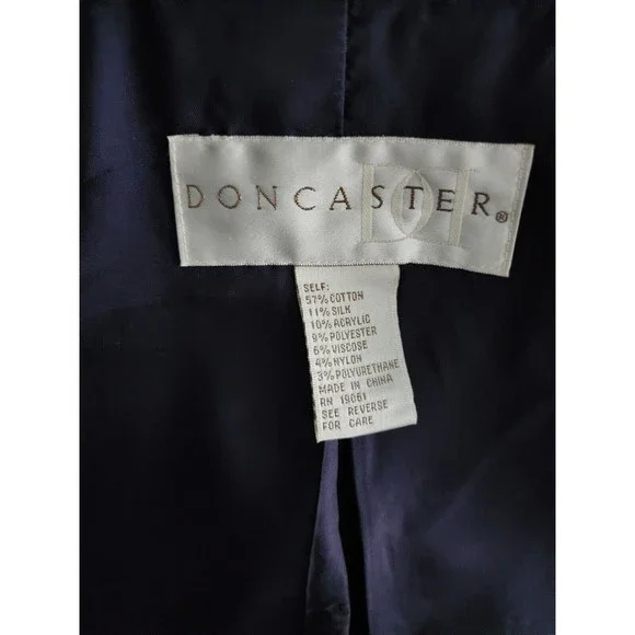Doncaster Womens Single-Breasted Blazer Jacket Navy Blue Cotton-Silk Blend Sz 10 - Picture 6 of 9